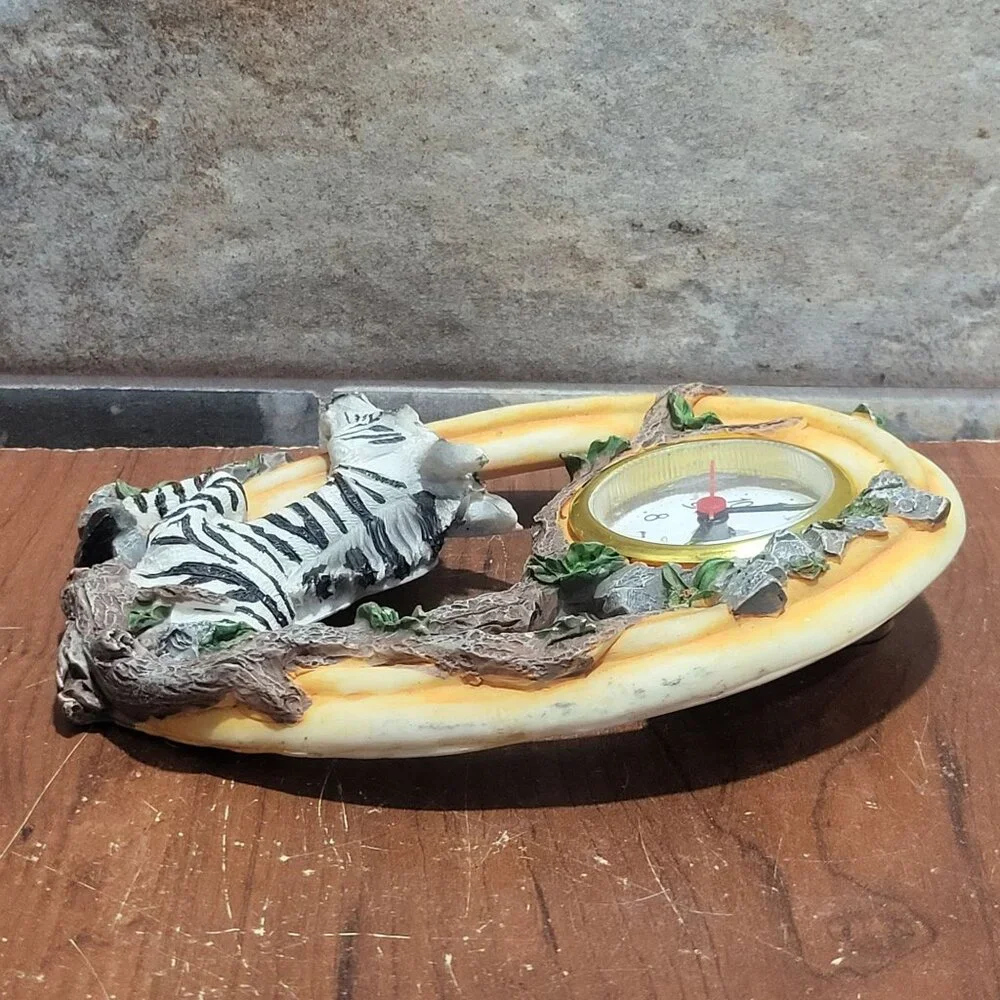 Decorative Zebra Clock Oval Shape Zebra Figure Branches Leaves